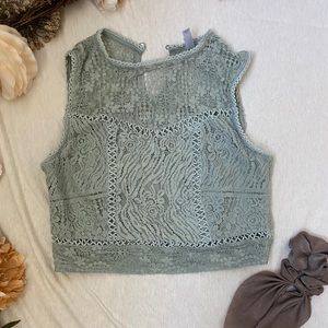 Green Lace Crop Tank Top